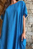Salcombe Chalk Stripe Cotton Cocoon Dress Malibu Blue